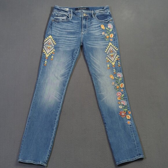 Driftwood Jeans Women's 27 Blue Audrey Floral Embroidered Denim - Picture 1 of 16